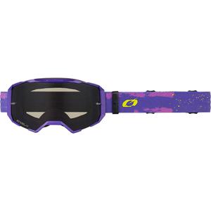 Motokrosové okuliare O´Neal B-22 Paint fialovo-fluo žlté so šedým plexi