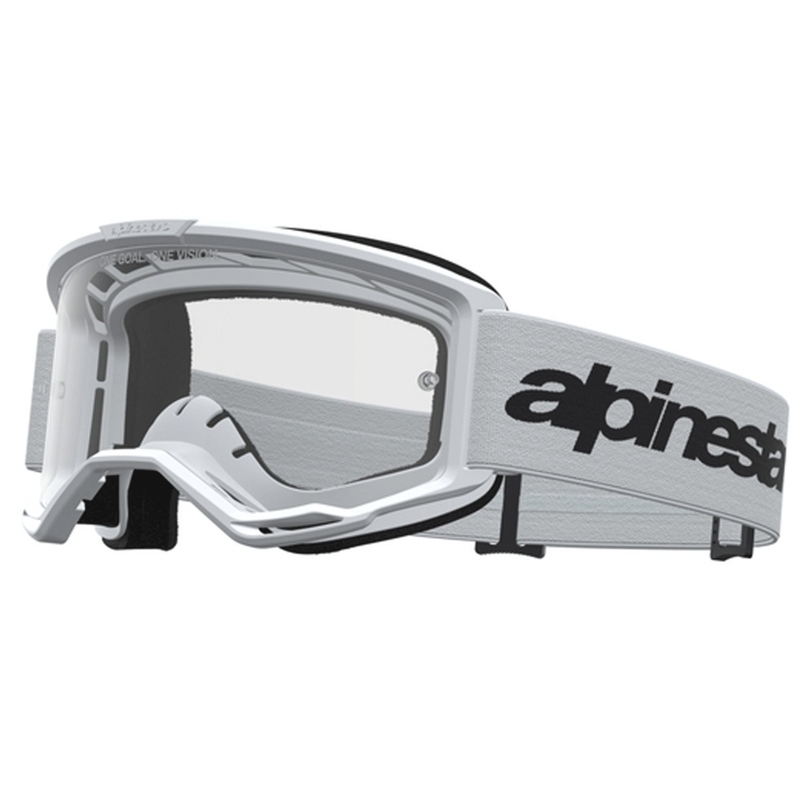 Motokrosové okuliare Alpinestars Vision 3 Wordmark bielo-čierne s čírym plexi
