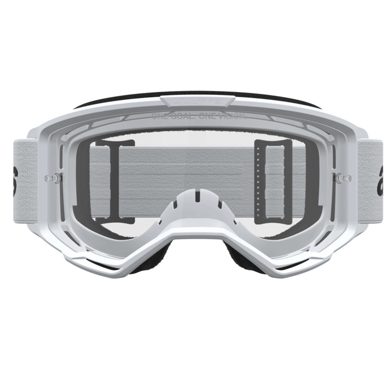 Motokrosové okuliare Alpinestars Vision 3 Wordmark bielo-čierne s čírym plexi