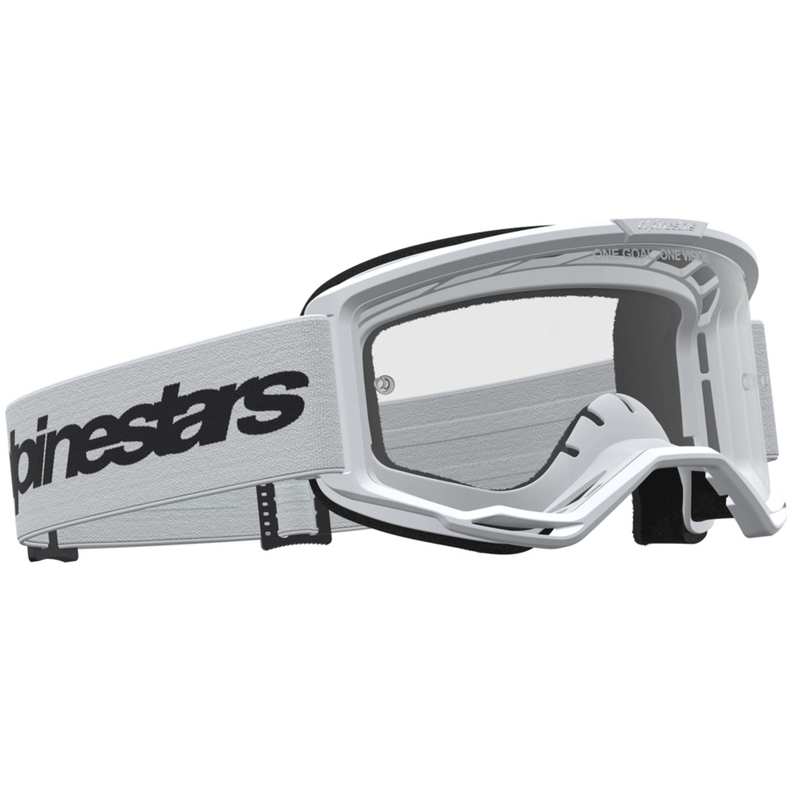 Motokrosové okuliare Alpinestars Vision 3 Wordmark bielo-čierne s čírym plexi