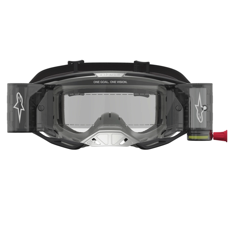 Motokrosové okuliare Alpinestars Vision 8 Amber Roll-Off Wide Vision čierno-strieborné
