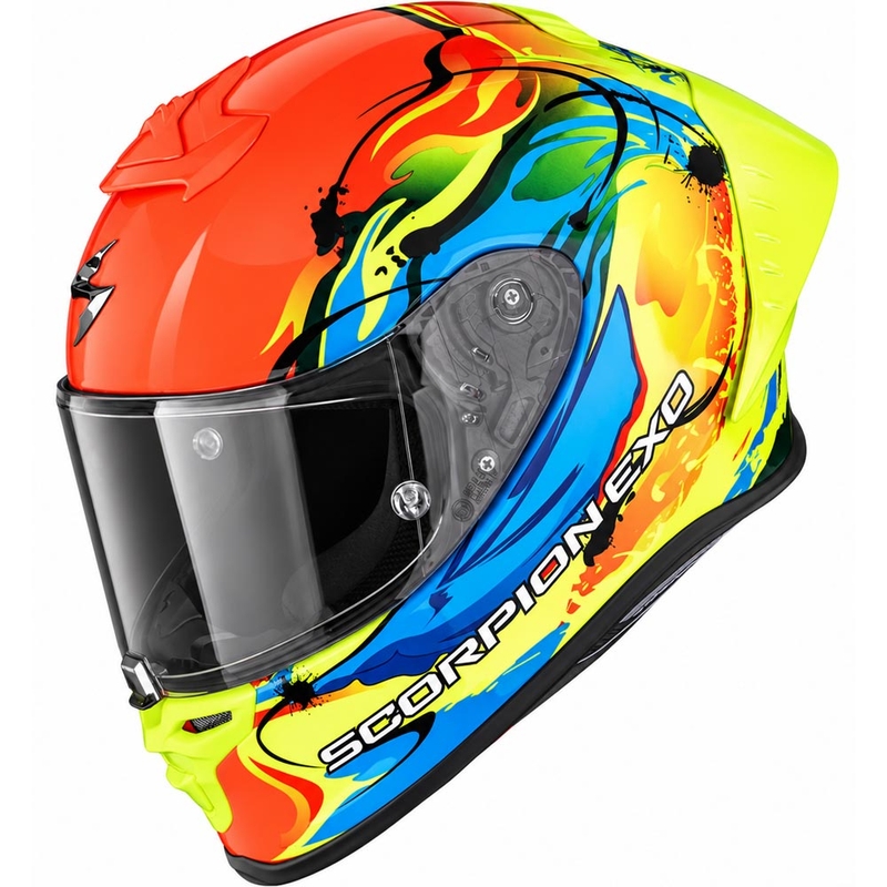 Integrálna prilba na motorku Scorpion EXO-R1 EVO II Air Thrust fluo červeno-modro-žltá