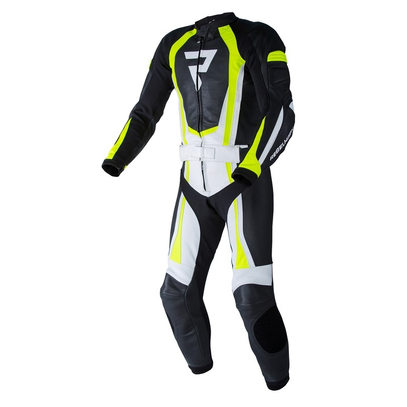 Kombinéza na motocykel Rebelhorn Piston II PRO čierno-bielo-fluorescenčno žltá výpredaj