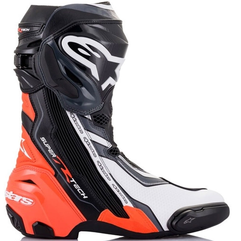 Topánky na motorku Alpinestars Supertech R čierno-fluo červeno-bielo-šedé