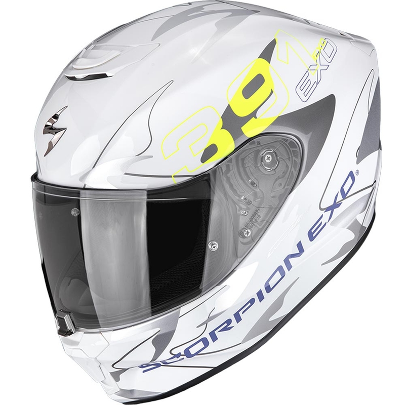 Integrálna helma na motorku Scorpion EXO-391 Key bielo-strieborno-fluo žltá
