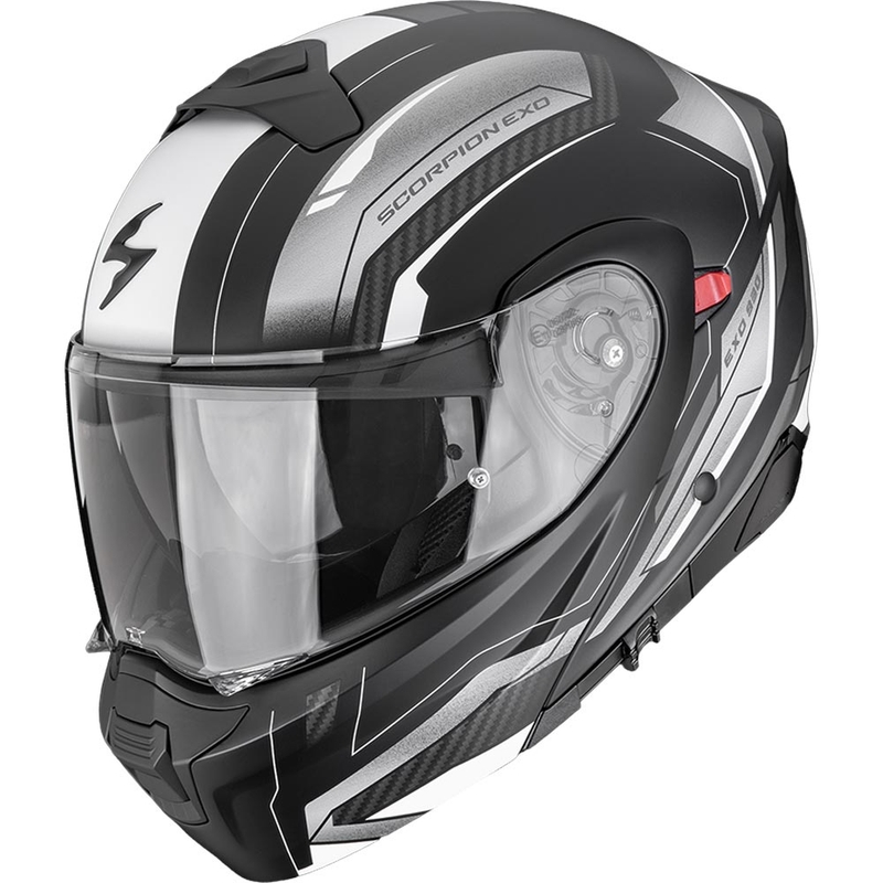 Výklopná helma na motorku Scorpion EXO-930 EVO Space matná čierno-strieborno-biela