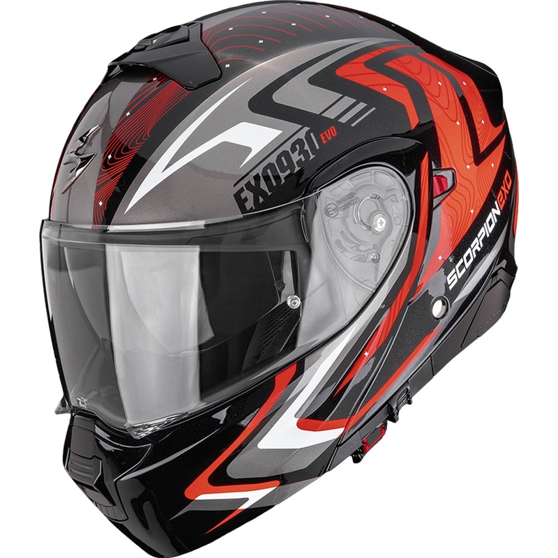 Výklopná helma na motorku Scorpion EXO-930 EVO Alpha čierno-strieborno-červená