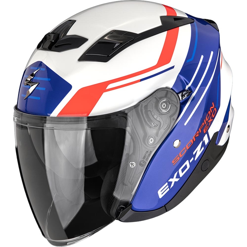 Otvorená prilba na motorku Scorpion EXO-Z1 Prymus bielo-modro-červená