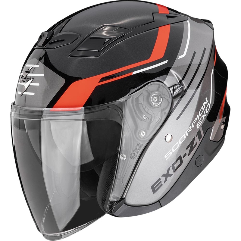 Otvorená helma na motorku Scorpion EXO-Z1 Prymus čierno-strieborno-červená