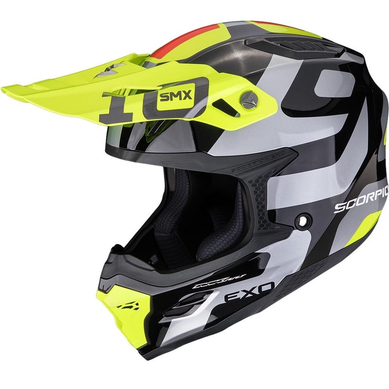 Motokrosová prilba Scorpion SMX-10 Leap čierno-strieborno-fluo žltá