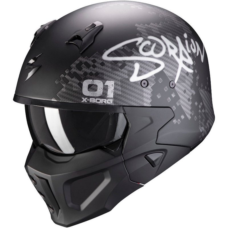 Otvorená prilba s maskou Scorpion COVERT-X Xborg čierno-strieborná