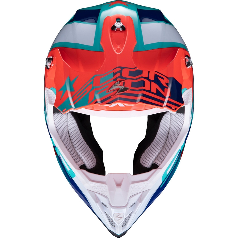 Motokrosová prilba Scorpion VX-16 Air Nation zeleno-modro-červená výpredaj