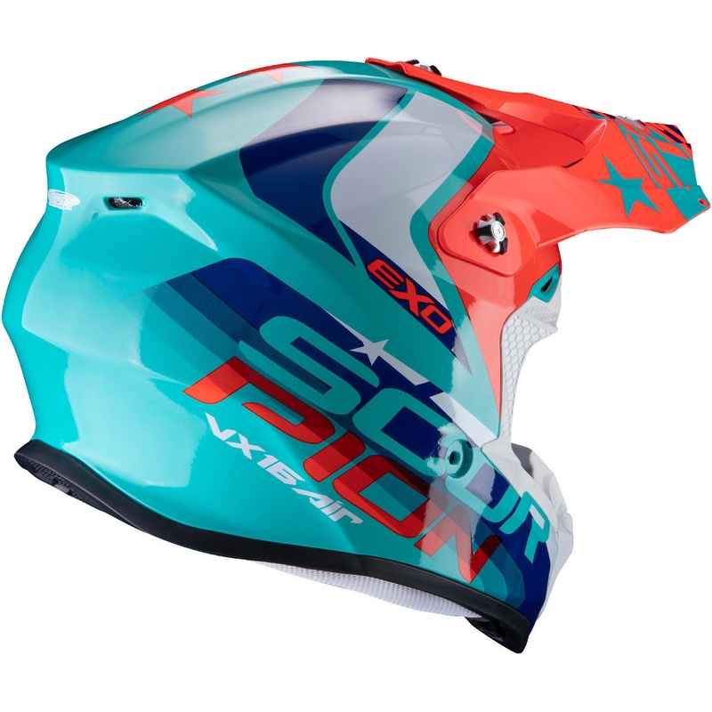Motokrosová prilba Scorpion VX-16 Air Nation zeleno-modro-červená výpredaj