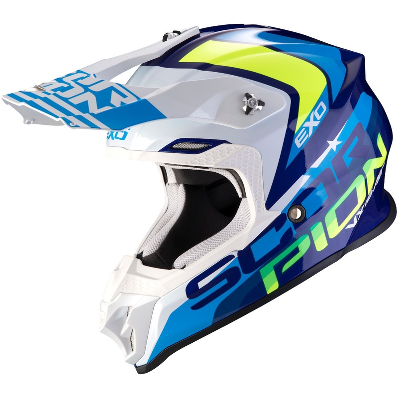 Motokrosová prilba Scorpion VX-16 Air Nation modro-bielo-fluorescenčno žltá výpredaj