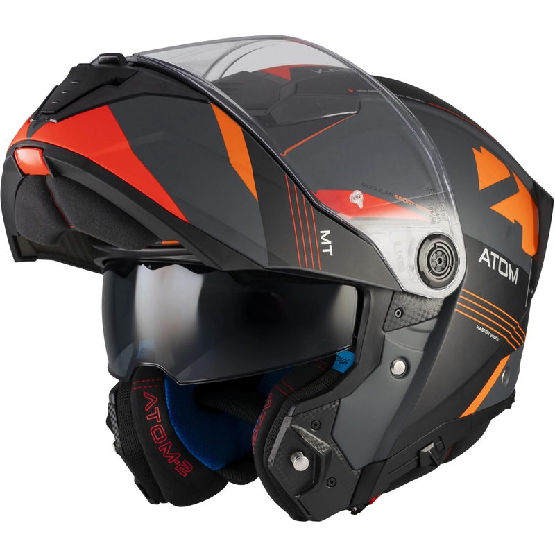 Výklopná prilba na motorku MT Atom 2 SV Kaster C14 matná čierno-šedo-oranžová
