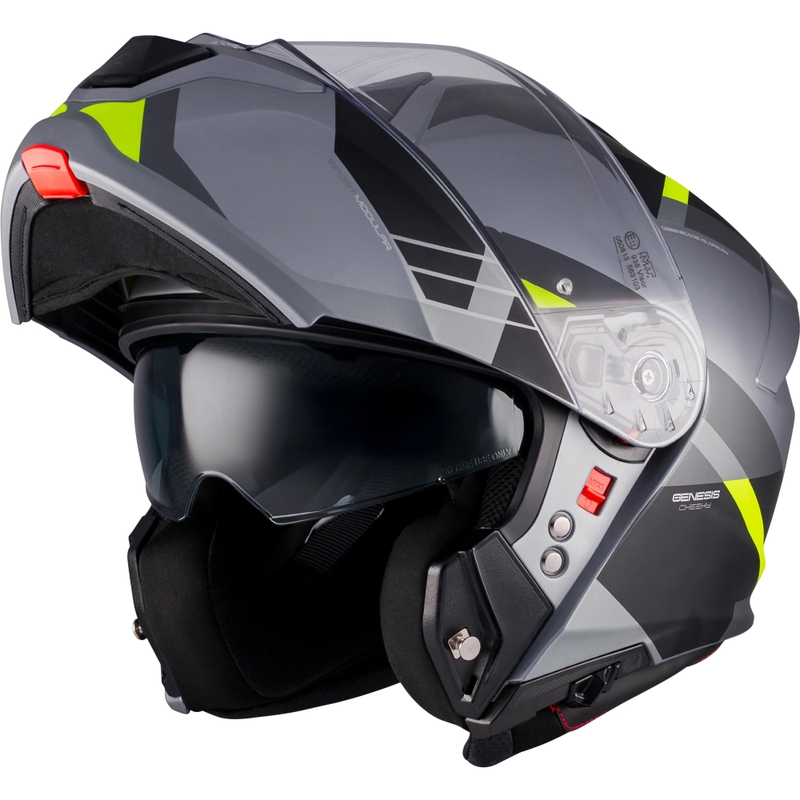 Výklopná prilba na motorku MT Genesis R SV Cheeky C3 čierno-šedo-fluo žltá