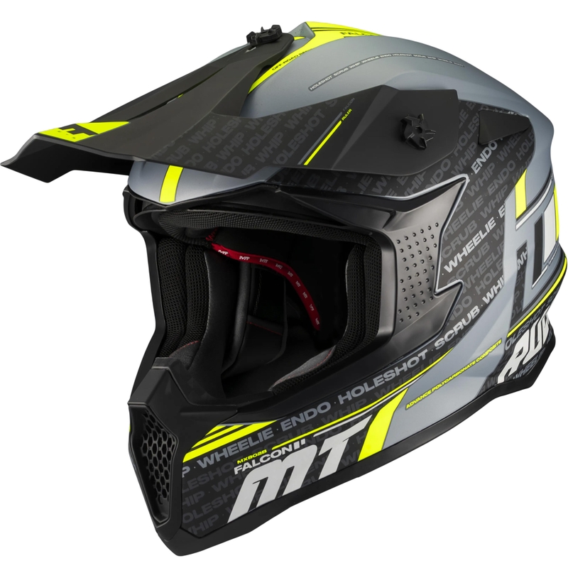 Motokrosová prilba na motorku MT Falcon S Ruler C2 matná čierno-šedo-fluo žltá