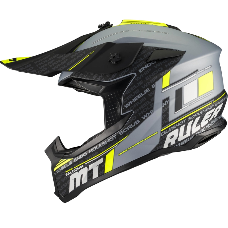 Motokrosová prilba na motorku MT Falcon S Ruler C2 matná čierno-šedo-fluo žltá