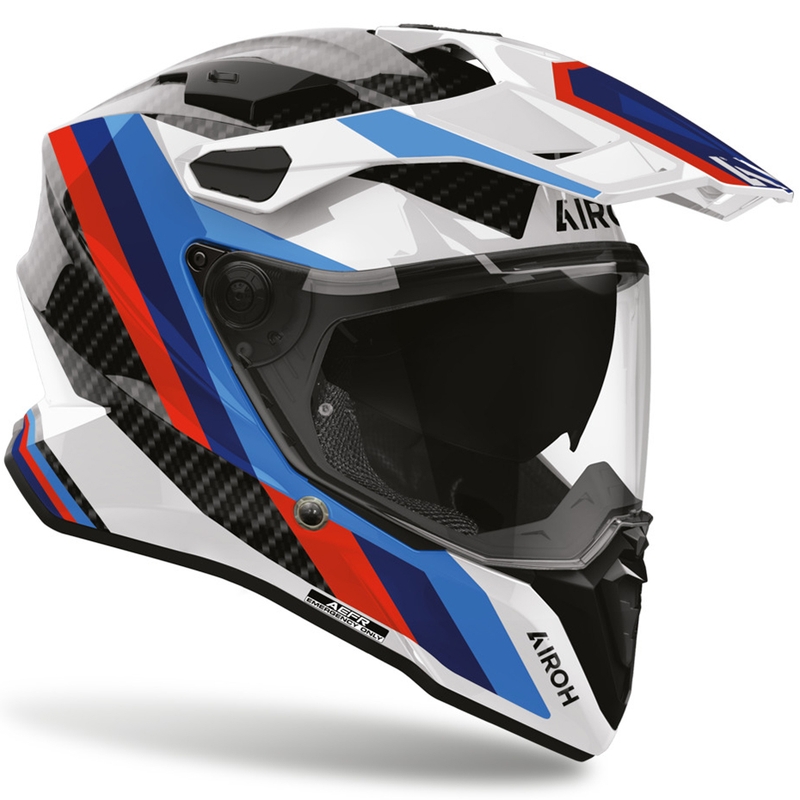 Enduro helma na motorku Airoh Commander 2 Carbon Rank čierno-bielo-modrá