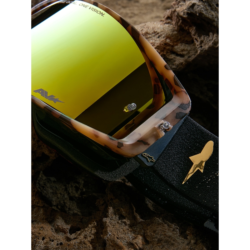 Motokrosové okuliare Alpinestars Supertech limitovaná edícia Zona čierno-hnedé so zrkadlovo zlatým plexi