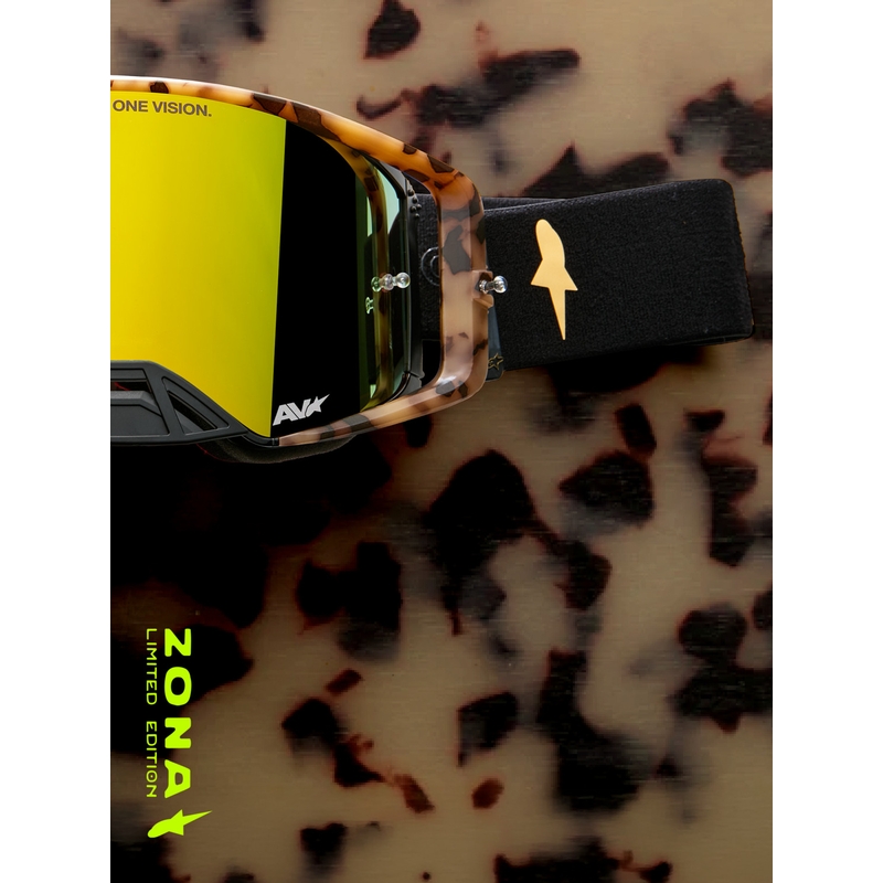 Motokrosové okuliare Alpinestars Supertech limitovaná edícia Zona čierno-hnedé so zrkadlovo zlatým plexi
