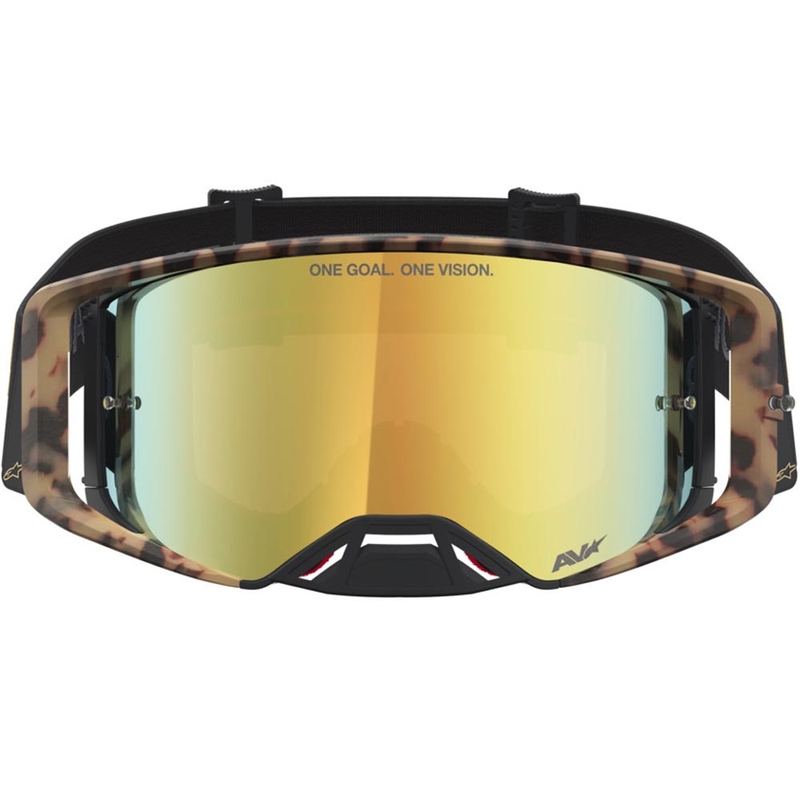 Motokrosové okuliare Alpinestars Supertech limitovaná edícia Zona čierno-hnedé so zrkadlovo zlatým plexi