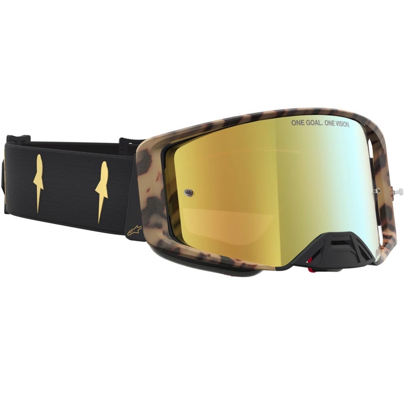 Motokrosové okuliare Alpinestars Supertech limitovaná edícia Zona čierno-hnedé so zrkadlovo zlatým plexi