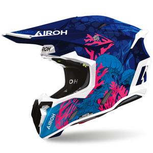 Motokrosová prilba na motorku Airoh Twist 3 Underwater modro-bielo-ružová