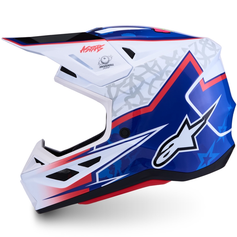 Motokrosová prilba na motorku Alpinestars Supertech S-M7 Blaster bielo-modrá