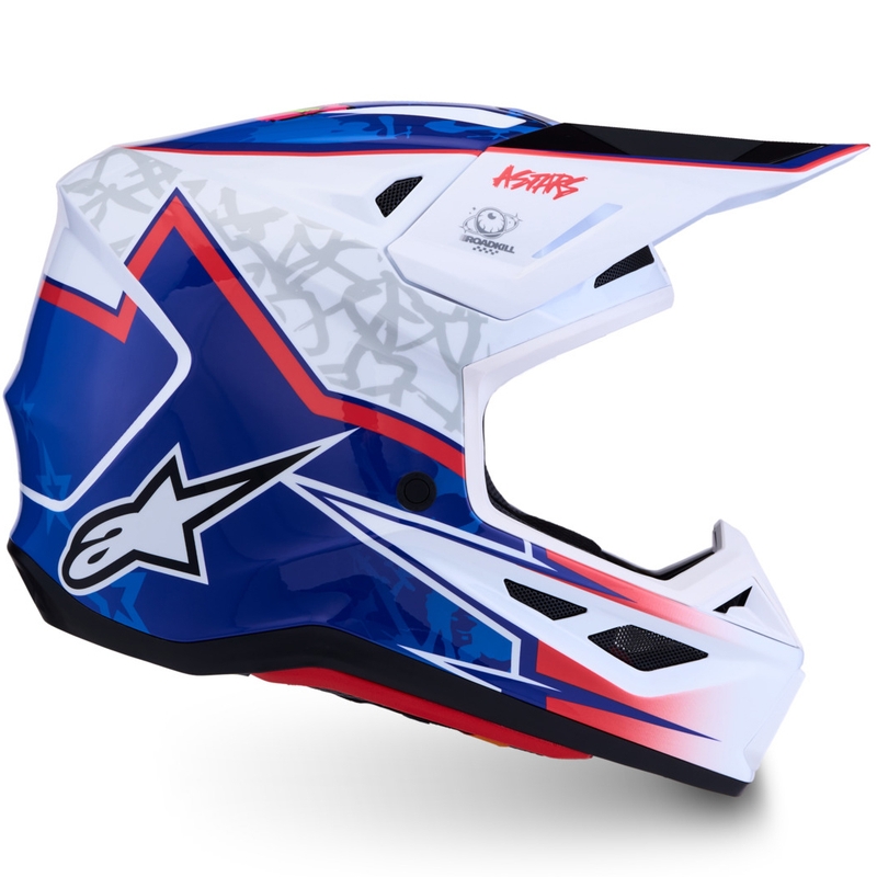 Motokrosová prilba na motorku Alpinestars Supertech S-M7 Blaster bielo-modrá
