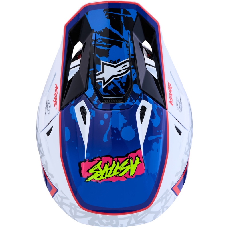 Motokrosová prilba na motorku Alpinestars Supertech S-M7 Blaster bielo-modrá