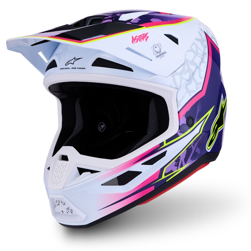 Motokrosová prilba na motorku Alpinestars Supertech S-M7 Blaster fialovo-biela