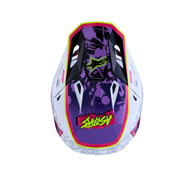 Motokrosová prilba na motorku Alpinestars Supertech S-M7 Blaster fialovo-biela