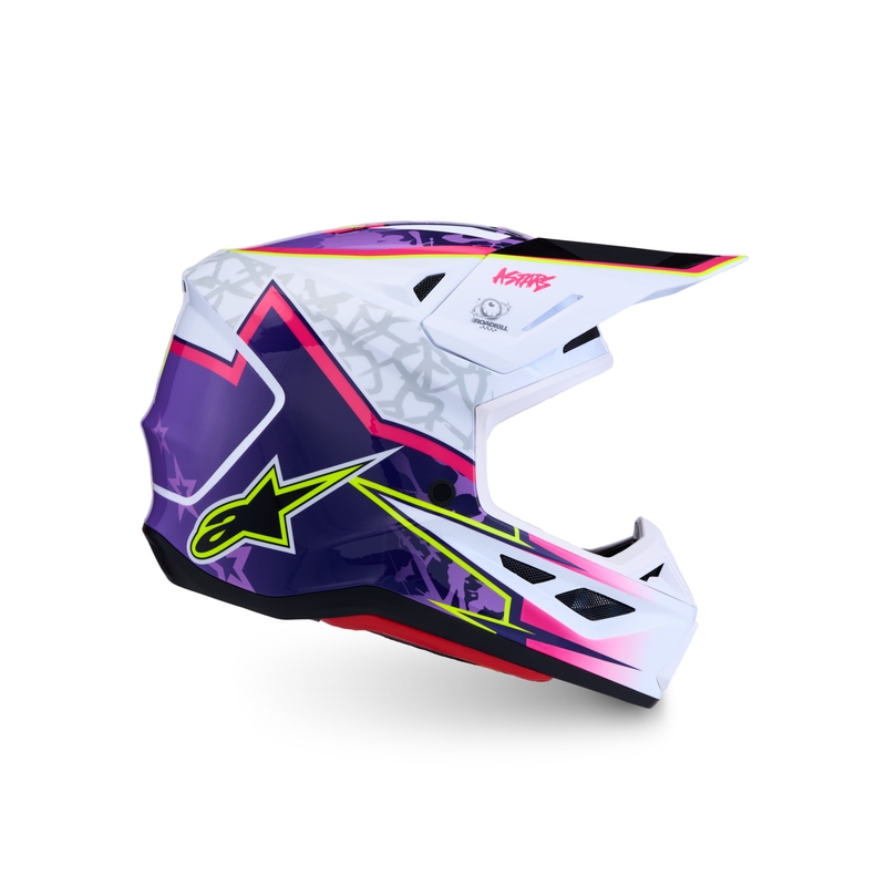 Motokrosová prilba na motorku Alpinestars Supertech S-M7 Blaster fialovo-biela
