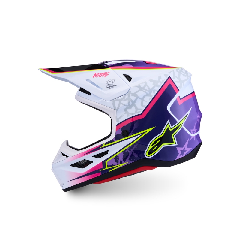 Motokrosová prilba na motorku Alpinestars Supertech S-M7 Blaster fialovo-biela