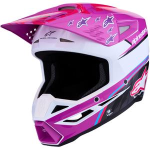 Motokrosová prilba na motorku Alpinestars S-M3 Falcon fialovo-bielo-fluo ružová