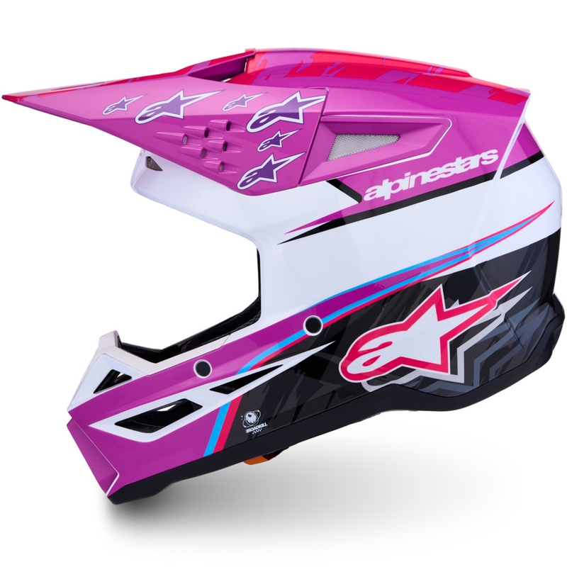 Motokrosová prilba na motorku Alpinestars S-M3 Falcon fialovo-bielo-fluo ružová