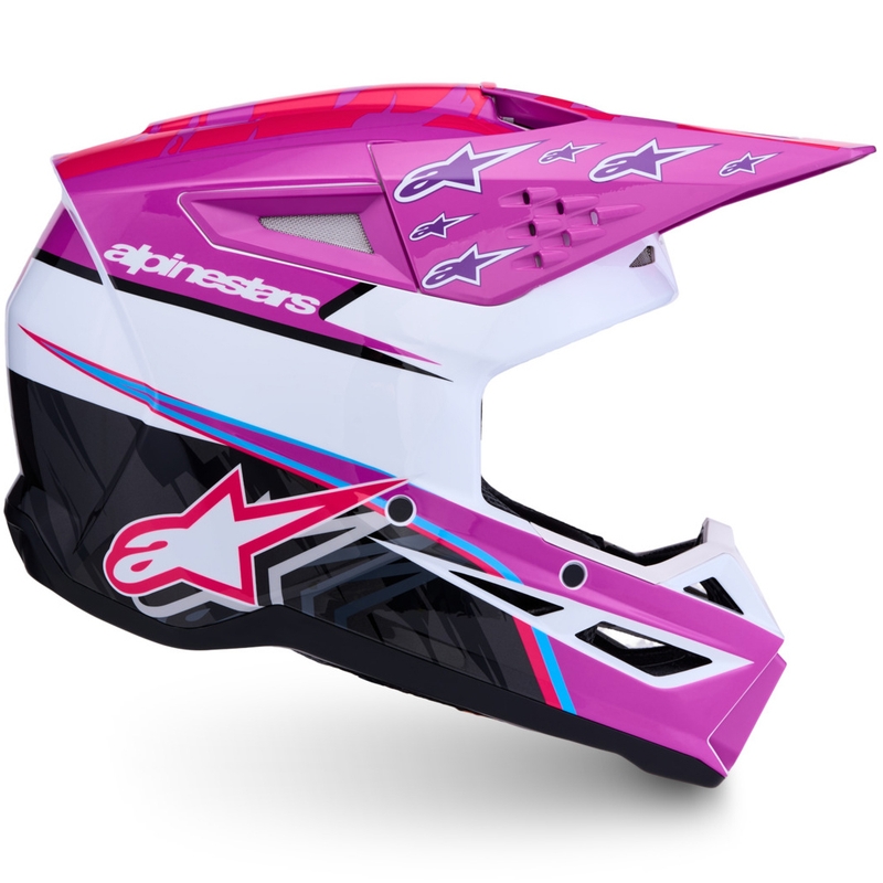 Motokrosová prilba na motorku Alpinestars S-M3 Falcon fialovo-bielo-fluo ružová