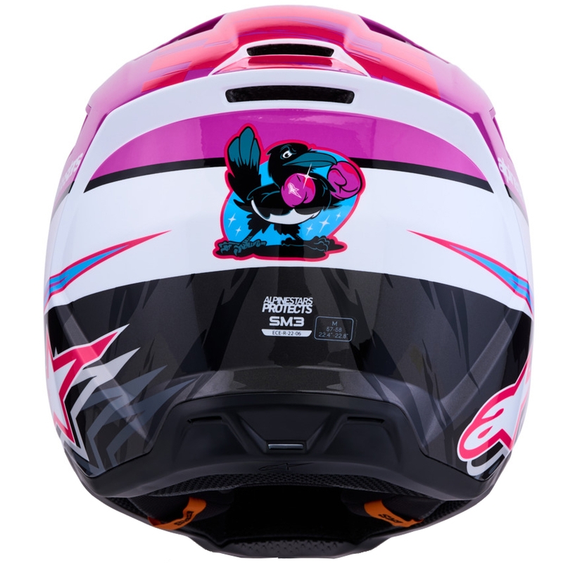 Motokrosová prilba na motorku Alpinestars S-M3 Falcon fialovo-bielo-fluo ružová