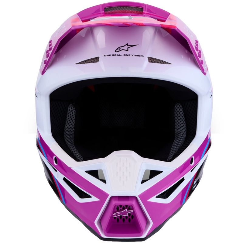 Motokrosová prilba na motorku Alpinestars S-M3 Falcon fialovo-bielo-fluo ružová