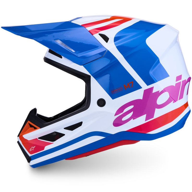 Motokrosová prilba na motorku Alpinestars Supertech S-M7 Core bielo-modro-oranžová