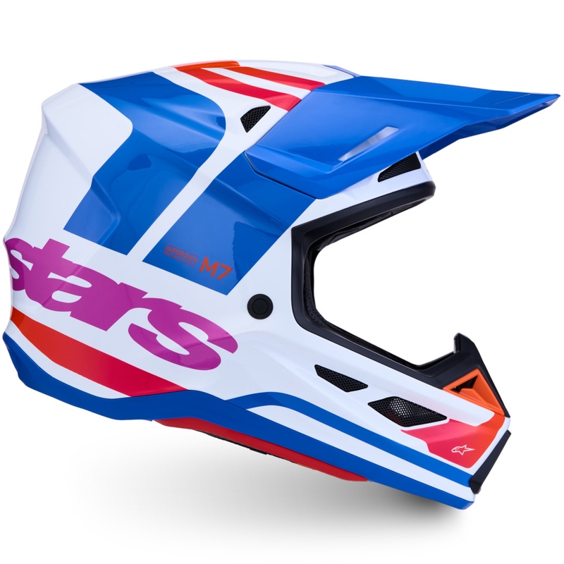 Motokrosová prilba na motorku Alpinestars Supertech S-M7 Core bielo-modro-oranžová