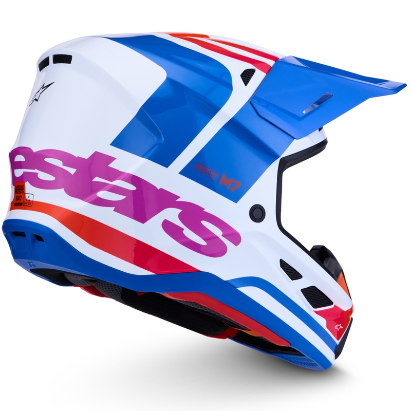 Motokrosová prilba na motorku Alpinestars Supertech S-M7 Core bielo-modro-oranžová