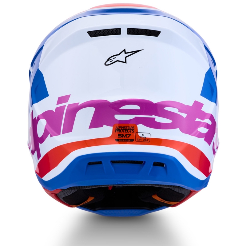 Motokrosová prilba na motorku Alpinestars Supertech S-M7 Core bielo-modro-oranžová
