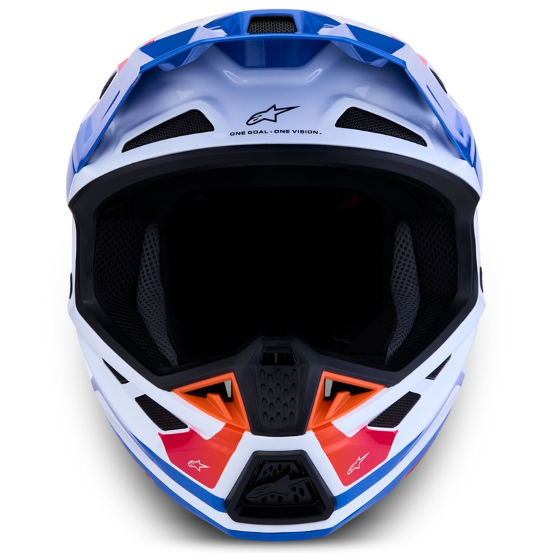 Motokrosová prilba na motorku Alpinestars Supertech S-M7 Core bielo-modro-oranžová