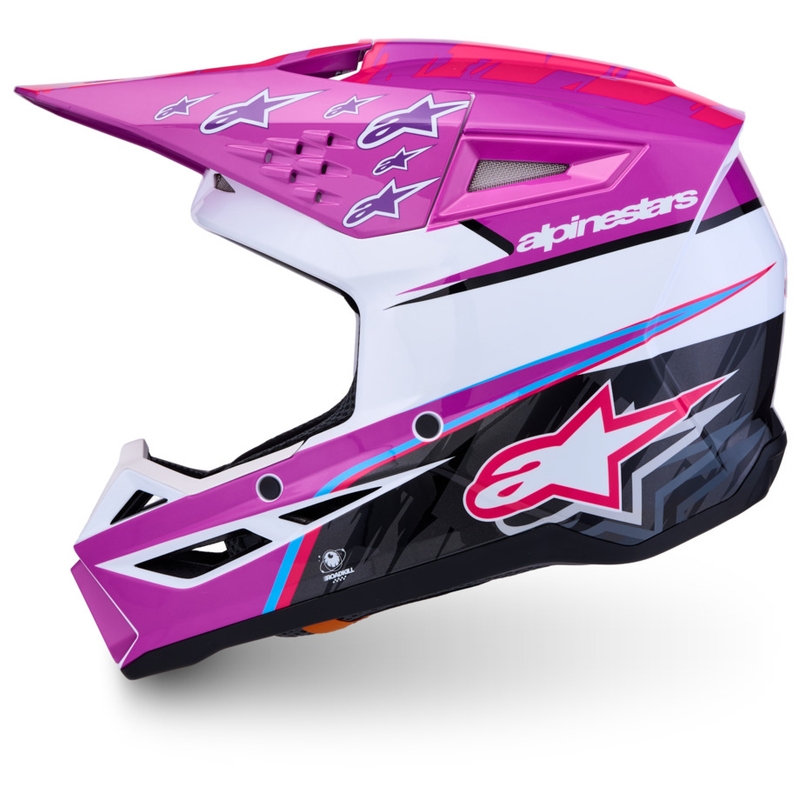 Detská motokrosová helma na motorku Alpinestars S-M3 Falcon fialovo-bielo-čierna