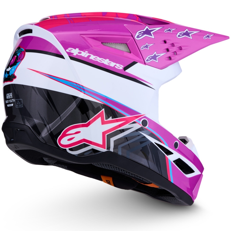 Detská motokrosová helma na motorku Alpinestars S-M3 Falcon fialovo-bielo-čierna
