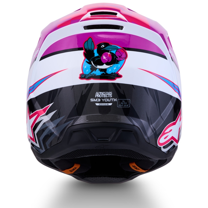 Detská motokrosová helma na motorku Alpinestars S-M3 Falcon fialovo-bielo-čierna