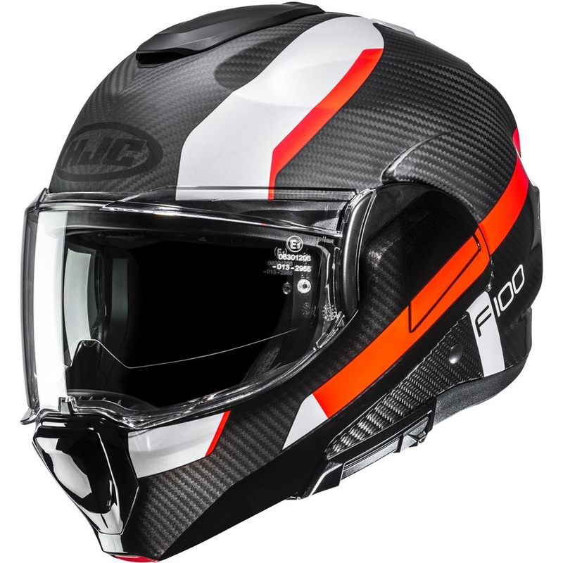 Preklápacia helma na motorku HJC F100 Carbon Askan MC6HSF čierno-oranžovo-bielo-červená