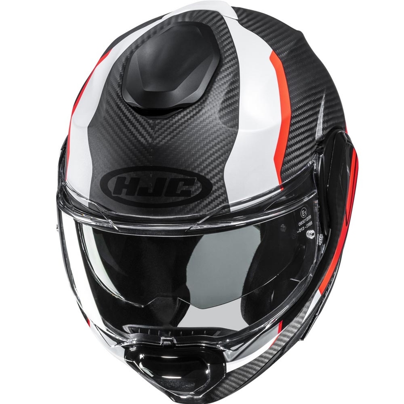 Preklápacia helma na motorku HJC F100 Carbon Askan MC6HSF čierno-oranžovo-bielo-červená